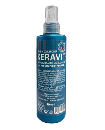 KERAVIT Condicionador sem enxaguar de 190 ml com MVP Complex e Arginina. Preservar a cor, contém filtro solar e proteção térmica contra o calor de ferros e secadores. Com o Neceser de presente.