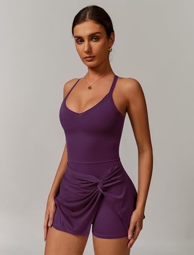 Women's Tennis Dresses Twist Front Split Ruffle Cami Dress with Shorts Golf Active Dress4