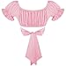 COOUFE Women's Crop Tops Ruffle Short Sleeve Tie Back Summer Off Shoulder Top Blouse Baby Pink XS