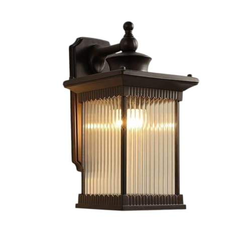 Image of Outdoor Wall Lantern Light, Black Finish, Ribbed Glass Shade and Black Hanging & Gate Light (Half Wall, 1) (Half LAMP, 3)