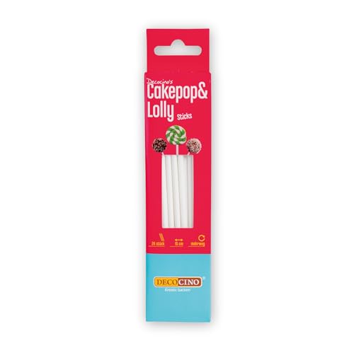 DECOCINO Cake Pop & Lolly Sticks – 24 STK, ca. 15 cm – Wiederverwendbare Stiele aus Kunststoff, lebensmittelecht, Backzubehör, für Lutscher & Kuchen