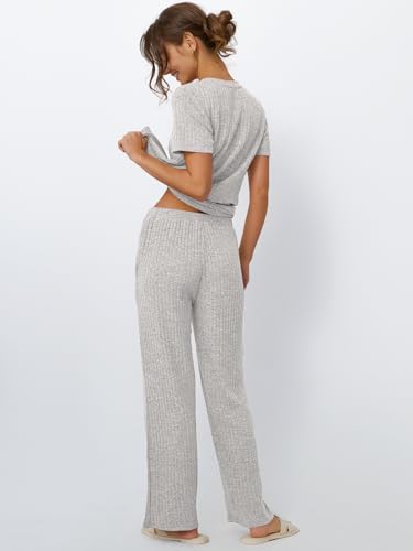 Image of LILLUSORY Womens Lounge Sets 2 Piece Matching Travel Outfits | Lightweight Ribbed 2 Piece Set, Breathable, Stretchy, Wrinkle-Resistant, Travel Ready, Versatile