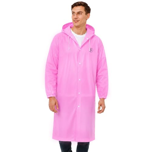 Image of Reusable EVA Hooded Raincoat| Transparent Waterproof Rain Wear for Men & Women | Elastic Full Sleeves | Front Button Design | Knee Length Free size