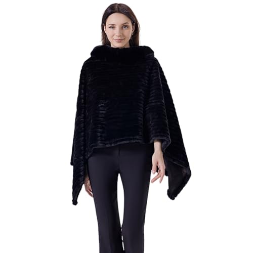 Women's Shawl Wraps Knitted Chenille Shawl Faux Fur Collar Poncho Sweater Pullover Cape for Fall Winter Travel