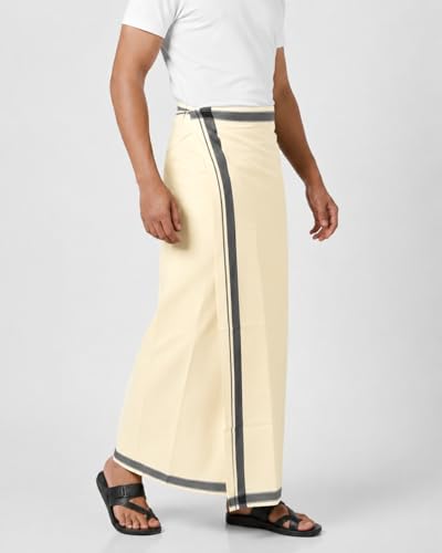 Image of TUNI MANI Kerala Style Men's Cotton Welcro Pocket Dhoti, Vesti /adjustable for all size (Single Dhoti)