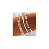 XFSRG Pulsera Mujer Ajustable 3 Piezas Conjunto Brazalete Chapadas Oro Cadena Pulseras Acero Inoxidable Apilables Minimalista Elegante Accesorios Joyeria