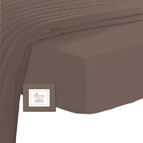 Pizuna Pure Combed Cotton Fitted Sheet 200x220 cm Dark Brown, 400 Thread Count Cool Luxury Soft 100% Long Staple Cotton Sateen Weave, Deep Pocket Bedsheet Fits 40cm (Fitted Sheet -1PC)