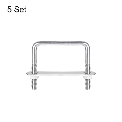 Image of uxcell Square U-Bolts, 5 Sets 72mm(2.83 inch) Inner Width 70mm Length M8 304 Stainless Steel U Clamp Bolt with Nuts and Plates, for Boat Trailer