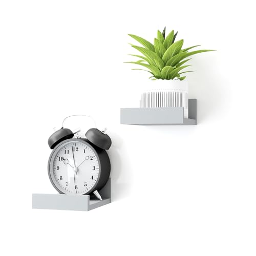 Image of Small Grey Floating Shelves for Wall, Shelf with Lip Set of 2, 4 in