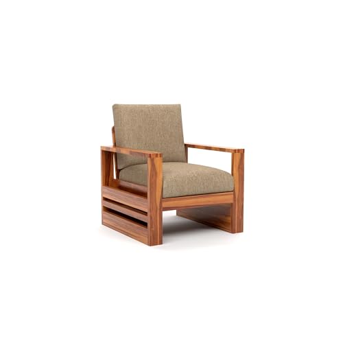 Image of Sheesham Wood Single Seater Sofa | Premium Wooden Single Sofa Chair for Living Room & Bedroom | Single Person Sofa for Home & Office Furniture (Zack Honey, 1 Seater)
