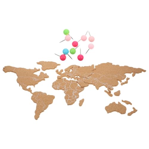 HAKIDZEL Mapa de Corcho Adhesivo para Pared Diseño de Continentes, Tablero Interactivo para Marcar Viajes, Decoración para Espacios de Trabajo y Hogar Color Aleatorio