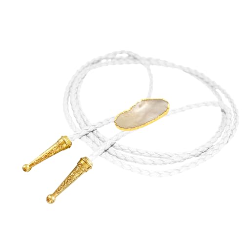Image of Daisy Del Sol Gemstone Bolo Tie Braided Vegan Faux Leather Natural Stone Gold Handmade Necklace Adjustable Boho Western Jewelry