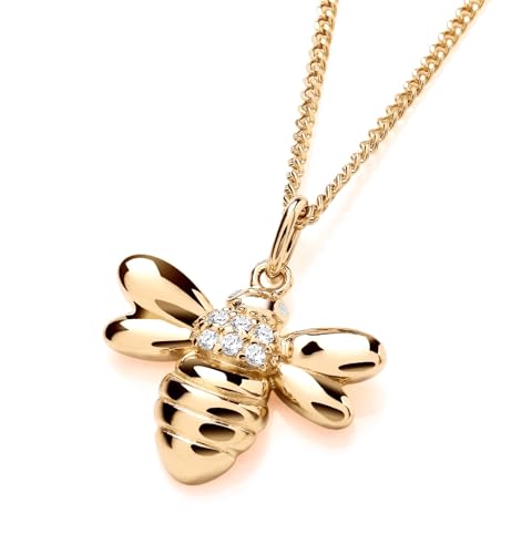Old English Jewellers 9ct Yellow Gold on Silver Cubic Zirconia Bumble BEE Pendant Necklace + 16 18 20 inch Chain (20)