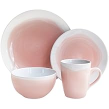 American Atelier Oasis Round Dinnerware Set-Pink/White, 10.5x10.5", 16Piece