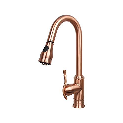 Copper Single-Hole Pull-Down Sprayer Copper Kitchen Sink Faucet Single Handle - Five Years Warranty-Akicon