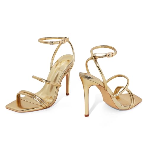 Elisabet Tang 4 inch Stylish Ankle Strap Stiletto Sandals for Women - Sexy Square Open toe Gladiator High Heels for Party Commuting Daily use4