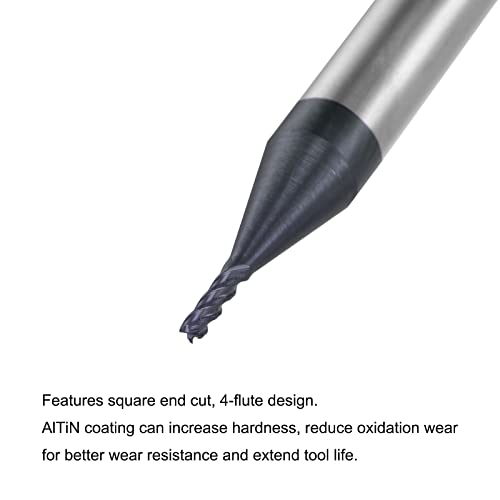 Image of uxcell Square Nose End Mill, 1mm Tip Dia Solid Carbide AlTiN Coated CNC Router Bits 4 Flute Spiral Milling Cutter HRC45 with 4mm Shank 50mm (2-inch) Length