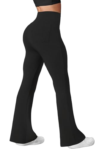 Womens High Waisted Flare Yoga Pants with Pockets Soft Stretchy Workout Athletic Pants Comfy Pajama Buttoms