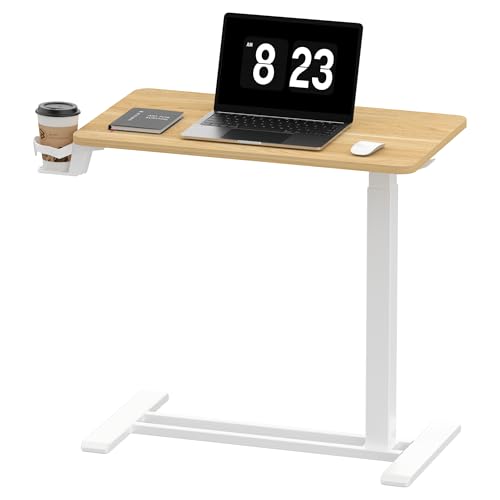 FLEXISPOT Adjustable C Table with Wheels, Mobile Snack Side End Table Sofa Couch Bedside Table Laptop Rolling Cart TV Tray Night Stand Small Space Side Table,(27.6" W x 15.7" D,Maple)