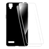 ESCAMOT Bedruckte Hülle + 2 Glas Schutzfolie Kompatibel mit Oppo F1, Stoßfeste Weiche Cover & HD Klare Tempered Glass Folie (Schwarz)