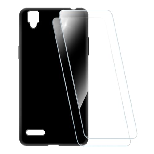 ESCAMOT Bedruckte Hülle + 2 Glas Schutzfolie Kompatibel mit Oppo F1, Stoßfeste Weiche Cover & HD Klare Tempered Glass Folie (Schwarz)