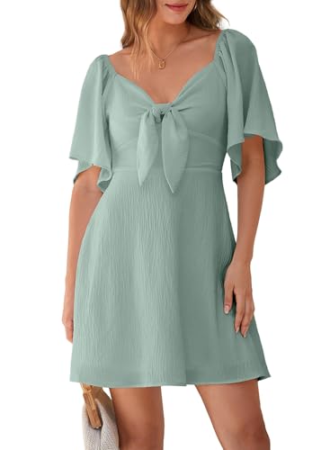 Image of Dokotoo Womens Dresses 2026 Deep V Neck Elegant Bow tie Mini Dress S-XL | Short Sleeve,V Neck,Graduation Party Dress,Elegant,Cocktail,Flowy Beach Vacation Wear,Casual Dress