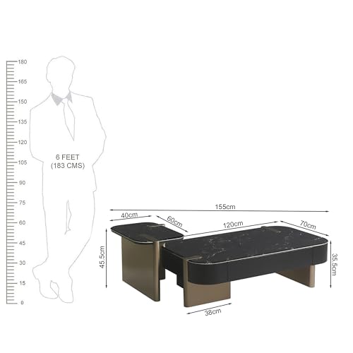 Image of The Attic Obsidian Luxe Modern Black Marble & Gold Coffee Table Set - Dual-Tier Designer Center Table with Storage for Living Room Elegance