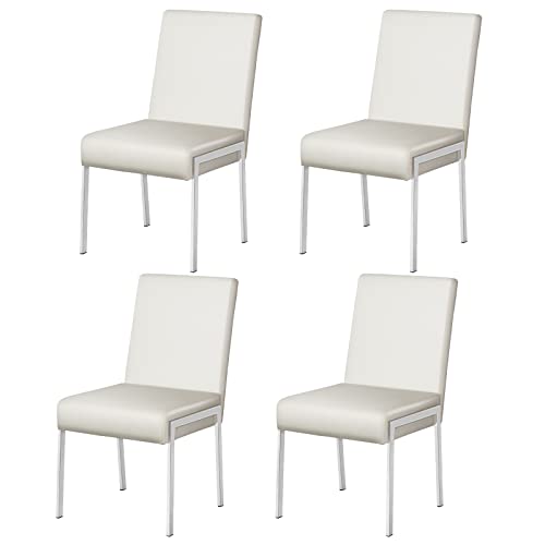 Kithkasa Modern Faux Leather Dining Chairs Set Of 4, Armless White Accent Chairs With Chromed Metal Legs For Kitchen Dining Room #TOP10