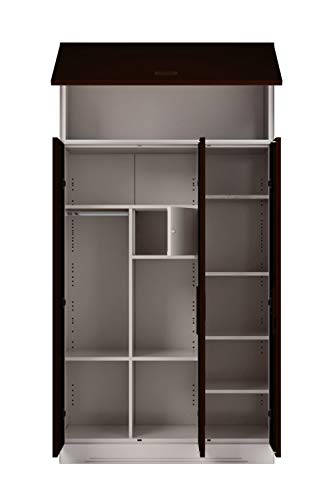 Image of Interio by Godrej Almirah Slimline 3-Door Steel Almirah, Cupboard for Clothes (Royal Ivory and Russet), 1-Year Warranty, 7 Shelves, with Over Head Unit, 1 Locker, Star Design Mirror