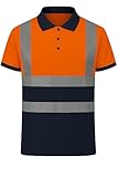 NIYS High Visibility Polo Shirt Yellow Orange Navy Safety Security Work Breathable Lightweight Workwear Top Reflective Tape Small to 3XL (UK, Alpha, M, Regular, Regular, Orange Navy)