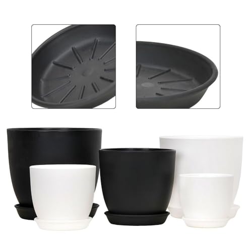 Pots de fleurs en plastique pour décoration intérieure extérieure noir blanc - 3