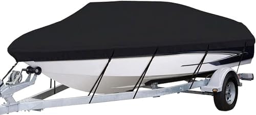 【2024新登場】防水ボートカバー UV 耐性600D マリン グレード オックスフォード生地船体カバー ヨット屋外保護カバー はVハル、TRIハル、プロスタイル、漁船、バスボート、ランナバウトに適合 11-13/14-16/16-18/17-19/20-