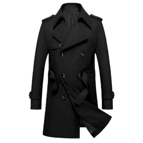 Manteau mi-long noir homme veste coupe-vent de mi-saison à double boutonnage XL