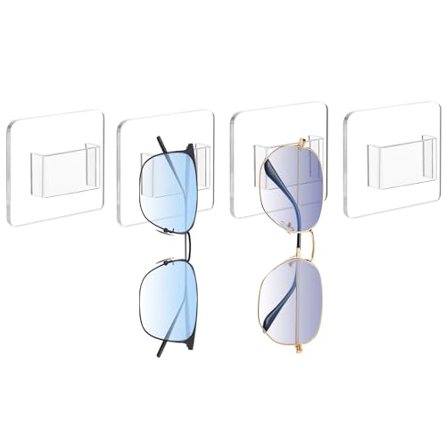 Douildhaiy Sunglass Organizer Wall Holder,4 Pack Acrylic Multiple Glasses Display Rack, Eyeglasses Hanging Storage for Home Decor,Office -(Clear,short)