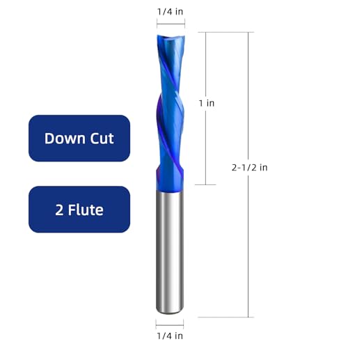 Image of Down Cut Router Bits 1 /4 inch Shank 1 /4 inch Cutting Diameter 2-1 /2 inch Overall Length with Nano Blue Coating Solid Carbide Spiral Plunge Router Bits for Wood Carving Milling