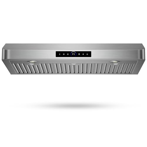 36 Inch Under Cabinet Range Hood 1200CFM, 4-Speed Kitchen Hood with Touch Control & Gesture Sensing Stainless Steel Kitchen Stove Vent Hoods with 2 LED Lights Beverage Refrigerator