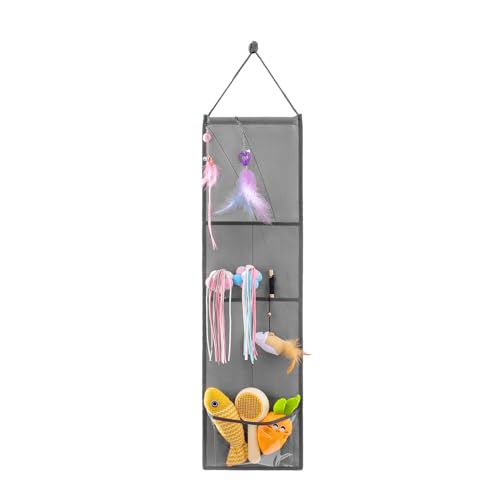 TEMUORG Soporte colgante para varita de gato, bolsa de almacenamiento de juguetes, organizador de accesorios para gatos de interior (bolsillos de tela)