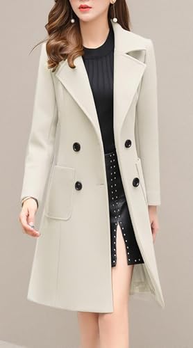 Image of chouyatou Women Elegant Notched Collar Double Breasted Wool Blend Over Coat