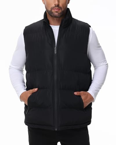 Image of TUVEKE Men's Puffer Vest Sherpa Lined Outdoor Zipper Fleece Vest Warm Sleeveless Men Winter Jackets Water-Resistant M-3XL