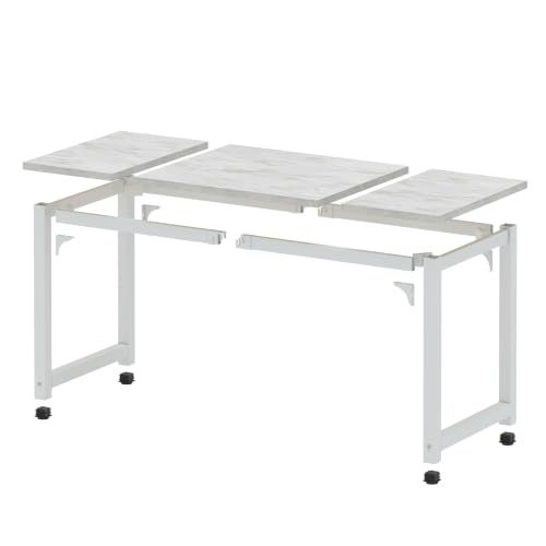 Image of NSdirect 63 inch Large Computer Desk,Modern Simple Style PC Table Office Desk Wide Workstation for Study Writing,Gaming and Home Office,Extra 1 inch Thicker Wooden Tabletop and Black Metal Frame,Stone White