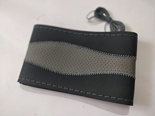 Image of BLACKBIRD Faux Leather | Stitchable Breathable | Stitchable Anti Slip Car Grip Steering Wheel Cover (Black & Grey)