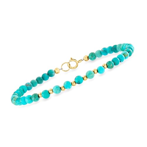 Ross-Simons 4-4.5mm Turquoise Bead Bracelet in 10kt Yellow Gold