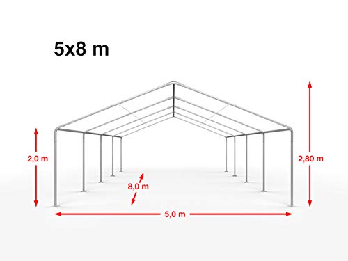 TOOLPORT Hochwertiges Partyzelt 5x8 m Pavillon Zelt PE Plane 450 N Gartenzelt Festzelt Bierzelt Wasserdicht grau-weiß
