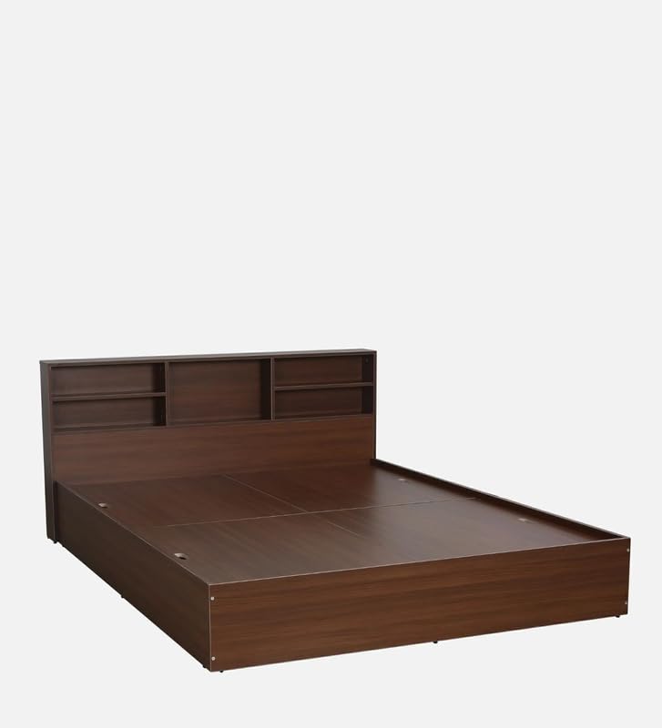 Image of Mintwud Pepperfry Engineered Wood King Size Bed Without Storage | Wooden Double Bed Cot Furniture with Upholstery Headboard Storage for Home Bedroom Living Room and Hotel