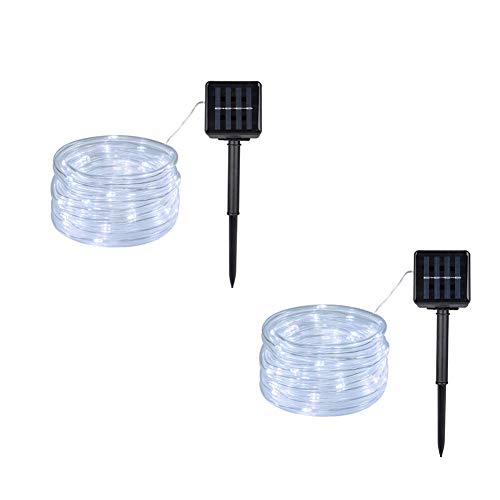 2 Pack Solar Rope Lights Outdoor, 20ft 50 LED Solar Powered String Lights Waterproof & 8 Modes PVC Tube Copper Wire Fairy Lights for Garden Patios Decor