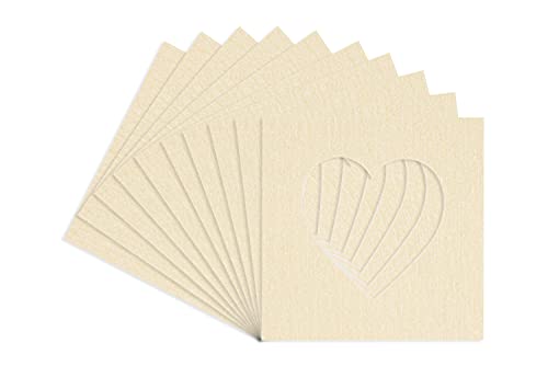 Fresh Linen Canvas Acid Free 8x8 Heart Picture Frame Mat with White Core Bevel Cut for 4x4 Pictures - Fits 8x8 Frame - Pack of 10 Matboard Show Kits With Acid Free Backings & Clear Bags