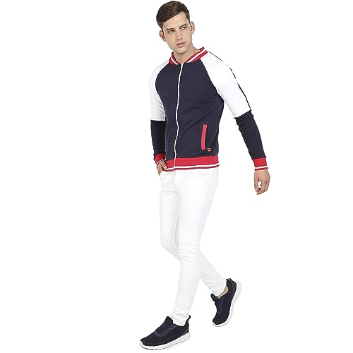 Image of Campus Sutra Men's Multicolour Zip-Front Jacket With Raglan Sleeve For Casual Wear | Low-High Neck | Long Sleeve | Zipper Closure | Cotton Jacket Crafted With Comfort Fit For Regular Wear