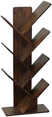 C&AHOME 7-Shelf Tree Bookshelf, Bookcase, Bamboo Book Rack, Storage Shelves in Living Room, Free-Standing Books Holder Organizer, Space Saver for Home, Office, Kid's Room Retro Brown