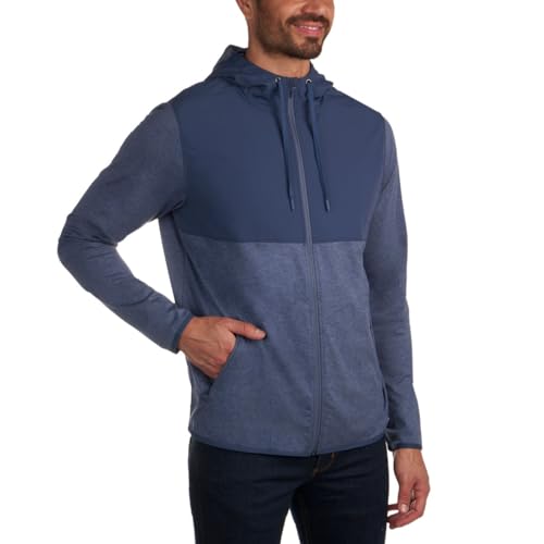 KIRKLAND Men's Mixed Media Jacket, Woven and Knit Fabric, Drawcord Hood, Zippered Pockets, Blue, Large3