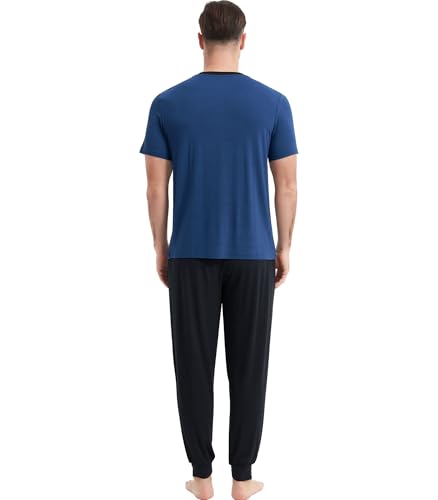 NACHILA Men's Pajamas Set-Viscose Made from Bamboo, Short Sleeve Pjs Top with Loose Pants Pajama Sets Soft V Neck Sleepwear3